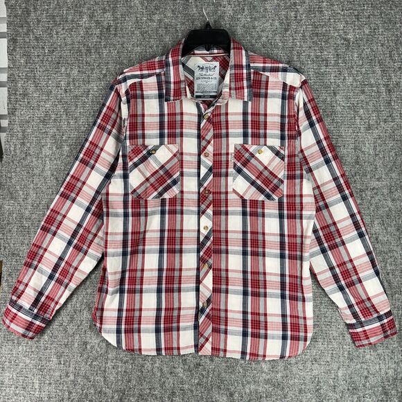 Levis Shirt Mens Extra Large Red Plaid Farm Chore Work Two Horse Brand White Tab - Picture 1 of 12